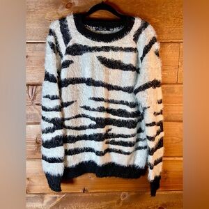 Doe & Rae Fuzzy Zebra Black and White Sweater